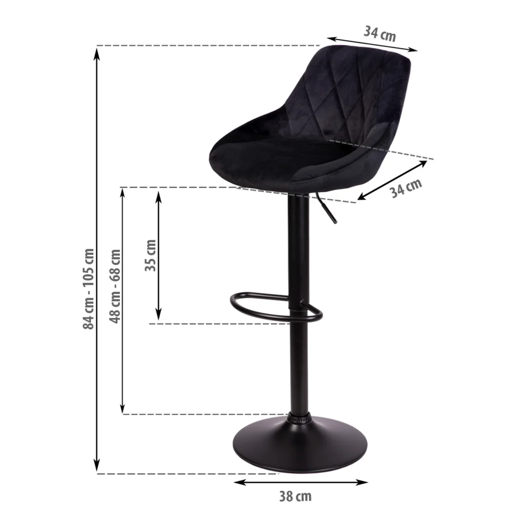 Nerra Sofa crna barska stolica s naslonom i crnim postoljem_5