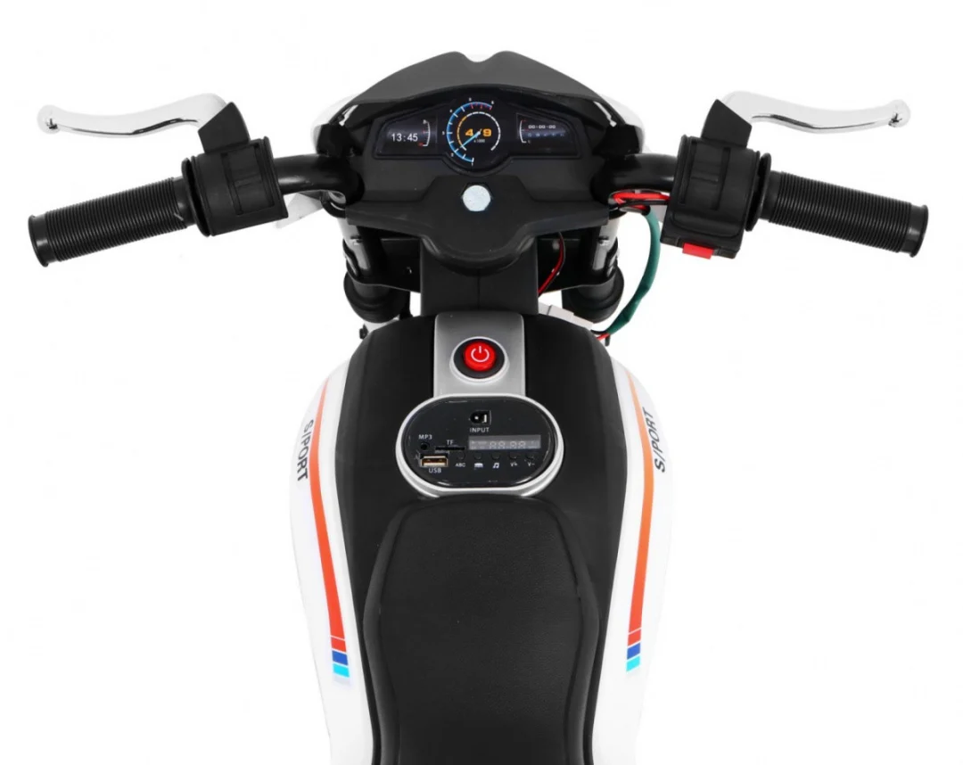 Night Rider motor na baterije za djecu bijeli + pomoćni kotači + MP3 USB + gas, bijela motor na akumulator_9