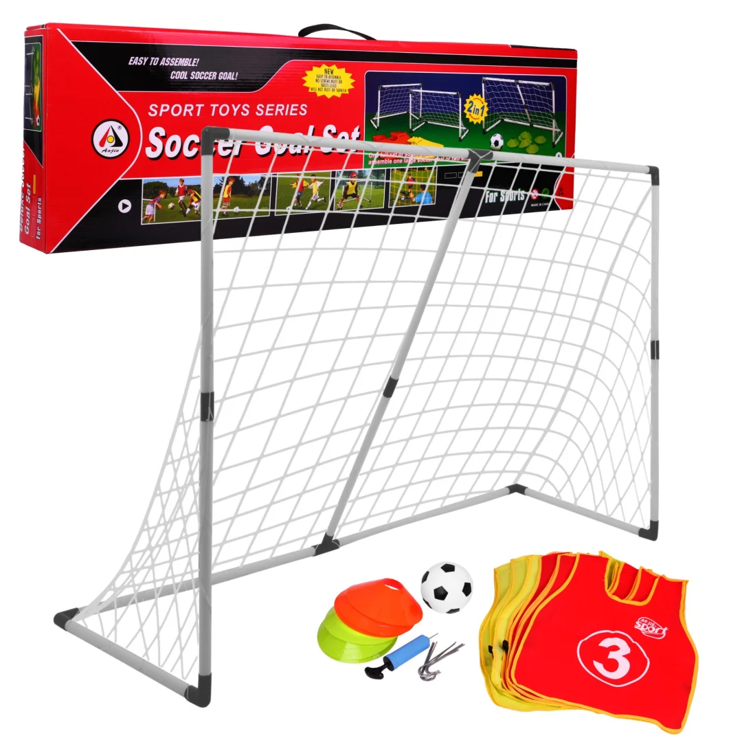 Nogometni gol 2 u 1 za djecu s loptom, pumpom, majicama i markerima_1