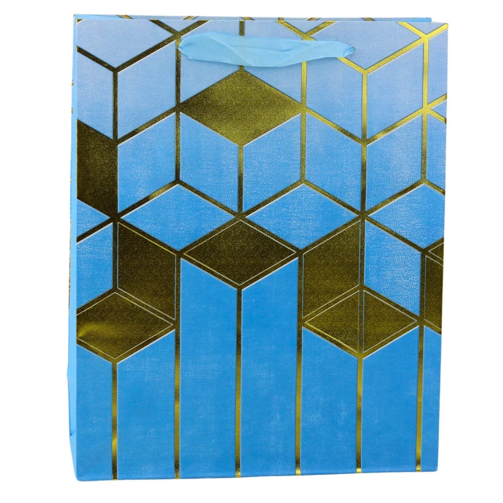 Papirnata poklon vrećica s geometrijskim uzorcima, zlatna, 32 x 26 x 12 cm_5