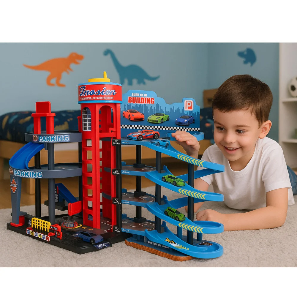Parkiralište s automobilima, staza na 4 razine, 8 metalnih vozila, naljepnice_5