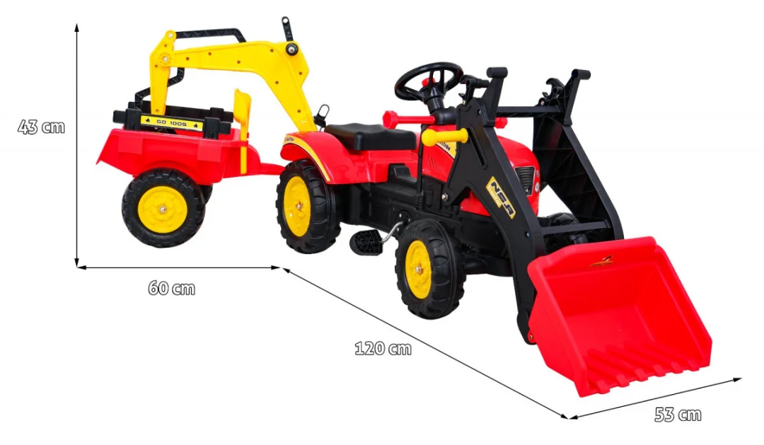 Pedalni go-kart traktor-bager s prikolicom + pribor_2