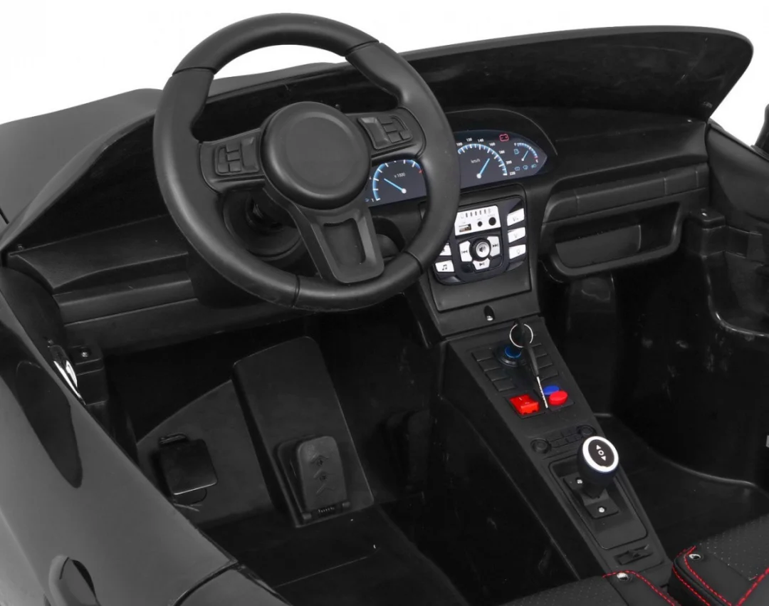 Perfecta Auto za 2 djece Crni + Napuhani kotači + Motor bez četkica + MP3 LED + Sporo, crna auto na akumulator_6