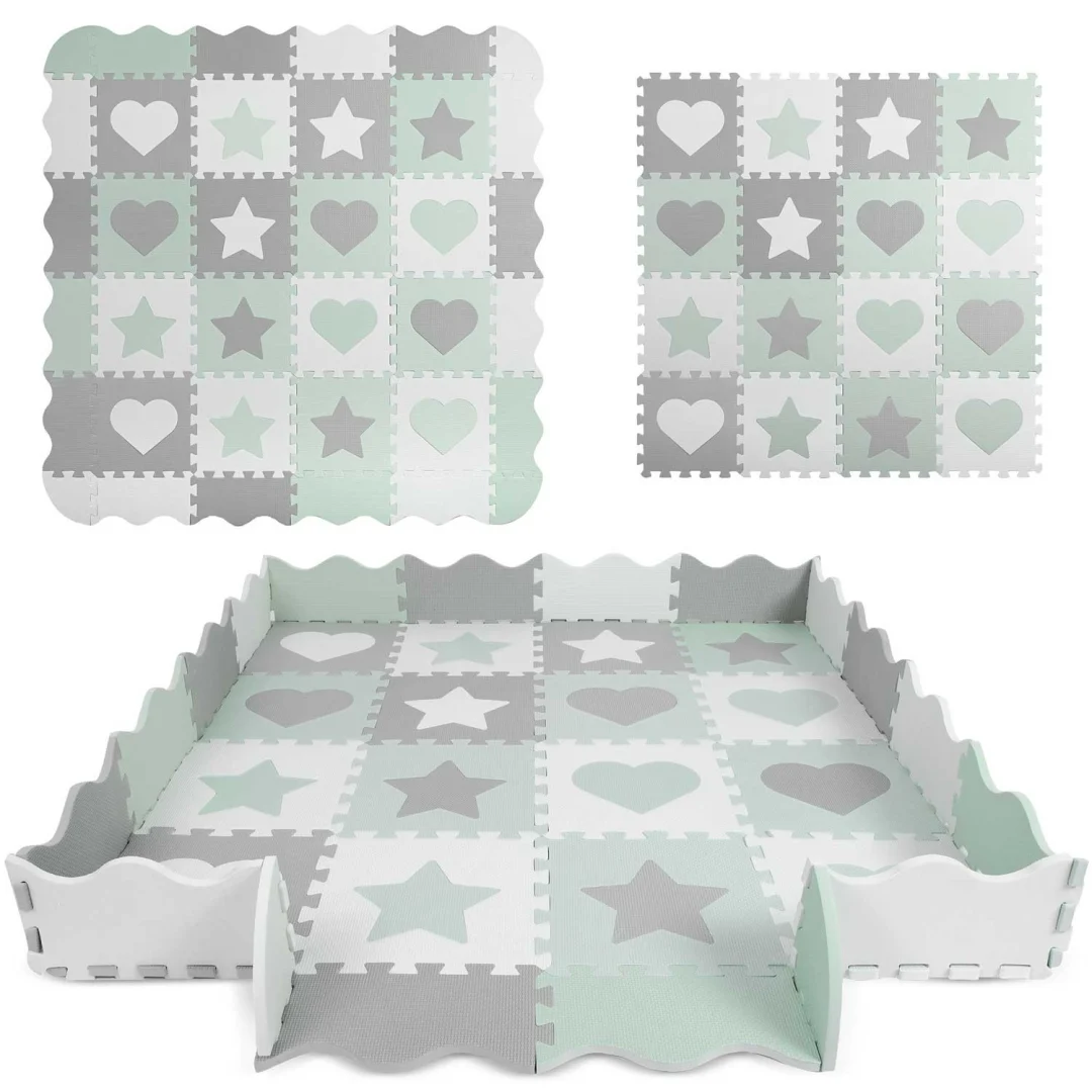 Pjenasta podloga za slaganje Ricokids, 151 × 151 cm, sivo-menta, 16 komada_12
