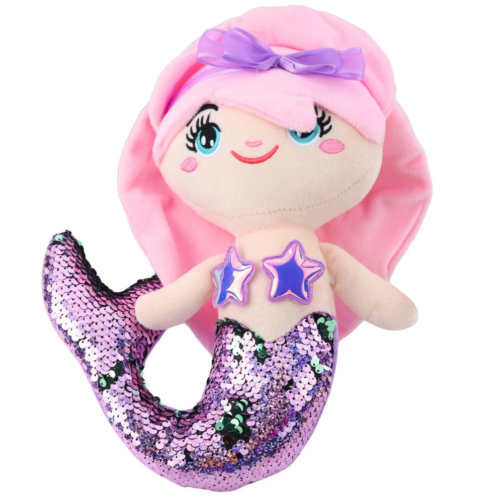 Plišana igračka sirene s repom, šljokicama, dvobojna, ljubičasta, 28 cm_2