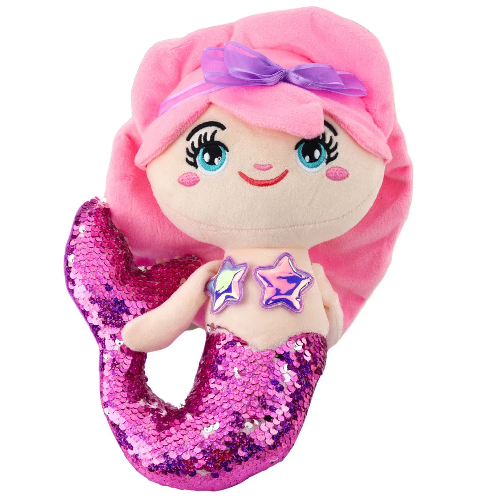 Plišana igračka sirene s repom, šljokicama, ružičasto-ljubičasta, 28 cm_2