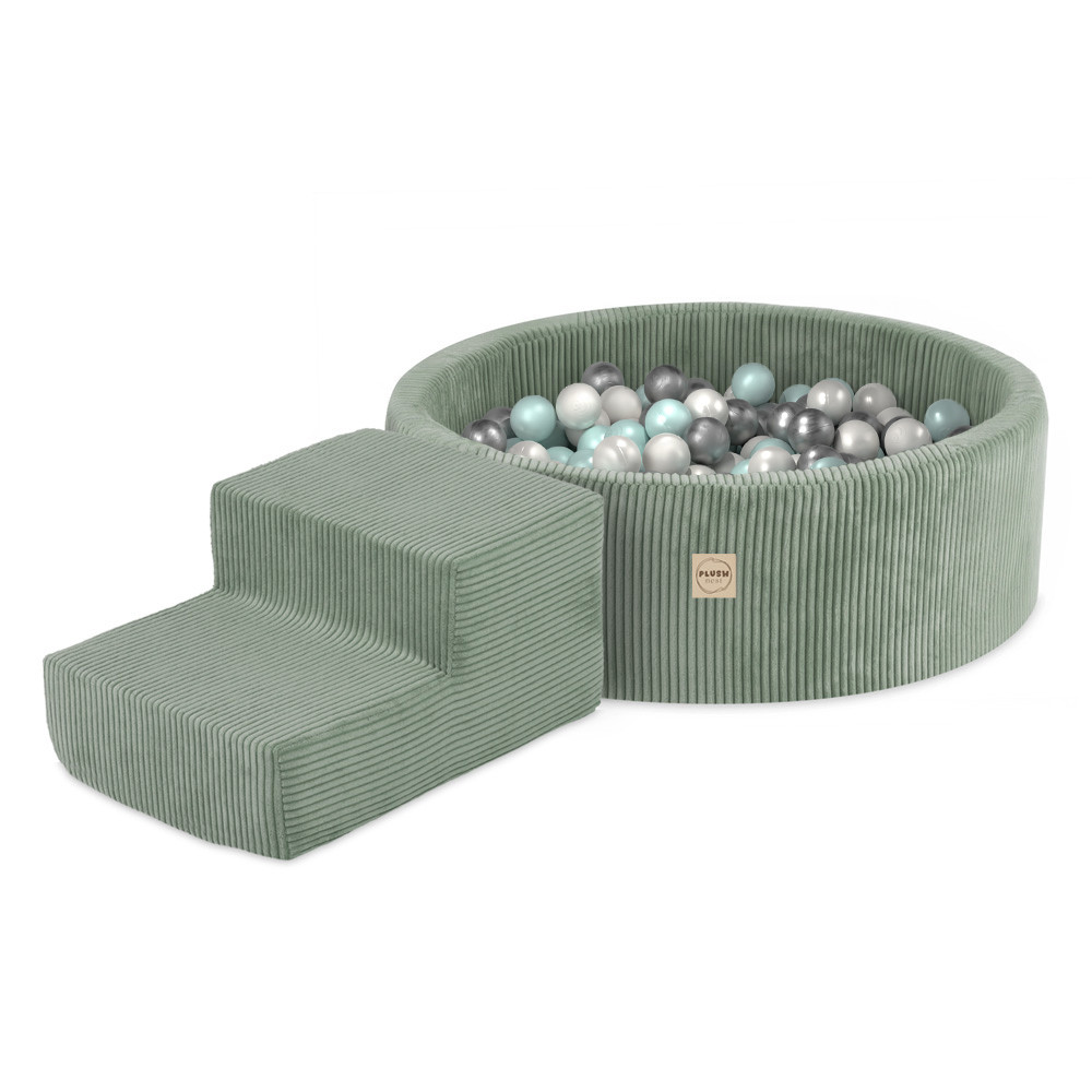 Plush Nest Igralište Suhi bazen 90x30 + stepenica (+200 loptica: biserna, biserna mint, srebrna), zelena, vrhunski_1