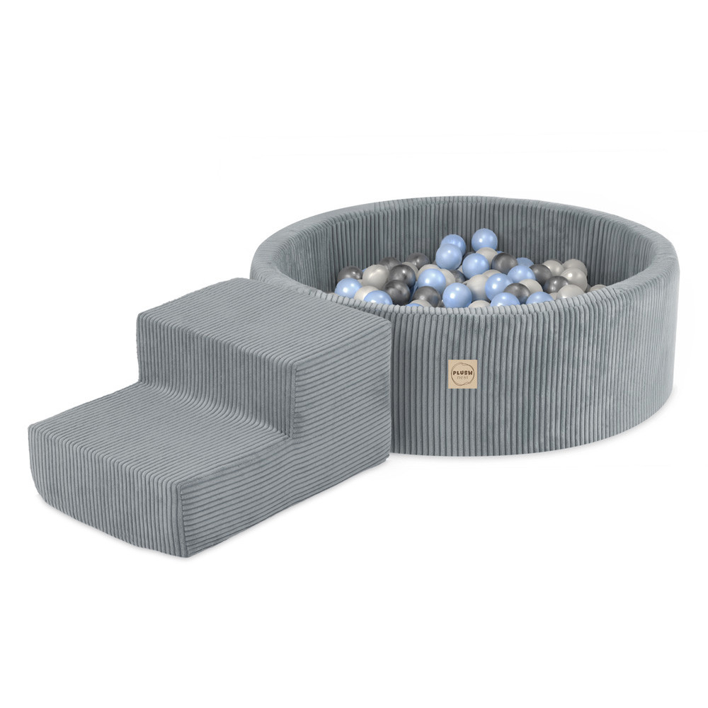 Plush Nest Igralište Suhi bazen 90x30 + stepenica (+200 loptica: biserna, srebrna, svijetloplava), siva, vrhunski c_1