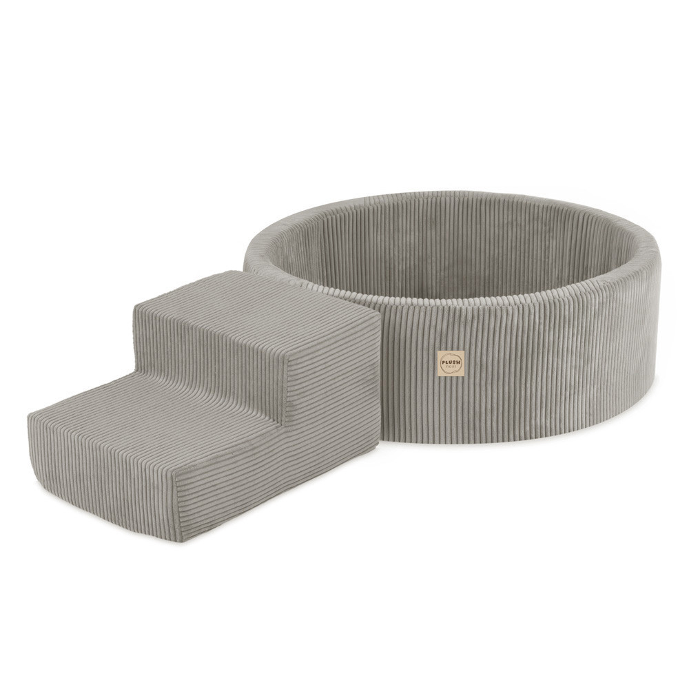 Plush Nest Igralište Suhi bazen 90x30 + stepenica (+200 loptica: biserna, zlatna, žuta), bež, vrhunski kord_4