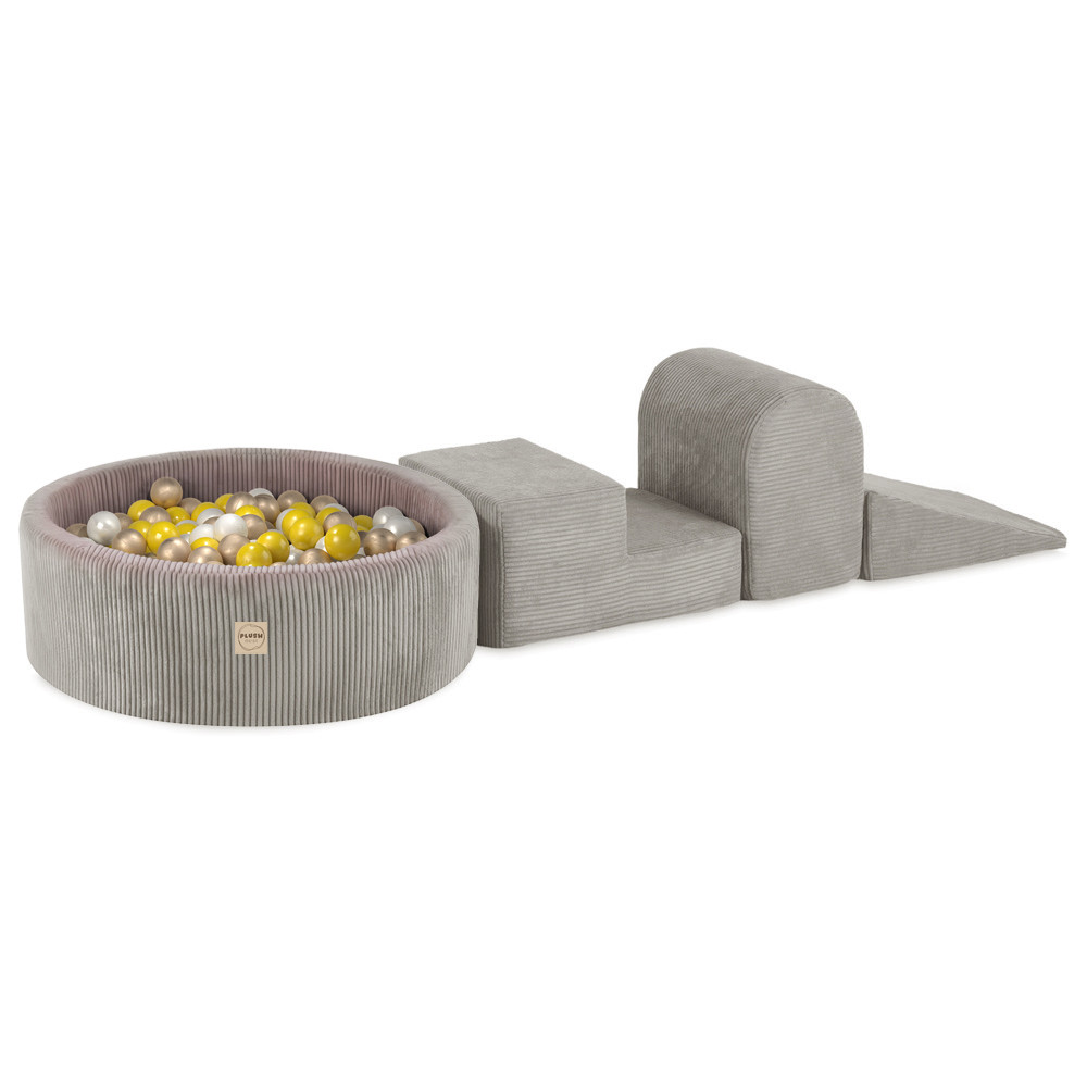 Plush Nest Igralište s 3 elementa + suhi bazen 90x30 (+200 loptica: biserna, zlatna, žuta), bež, vrhunski_1