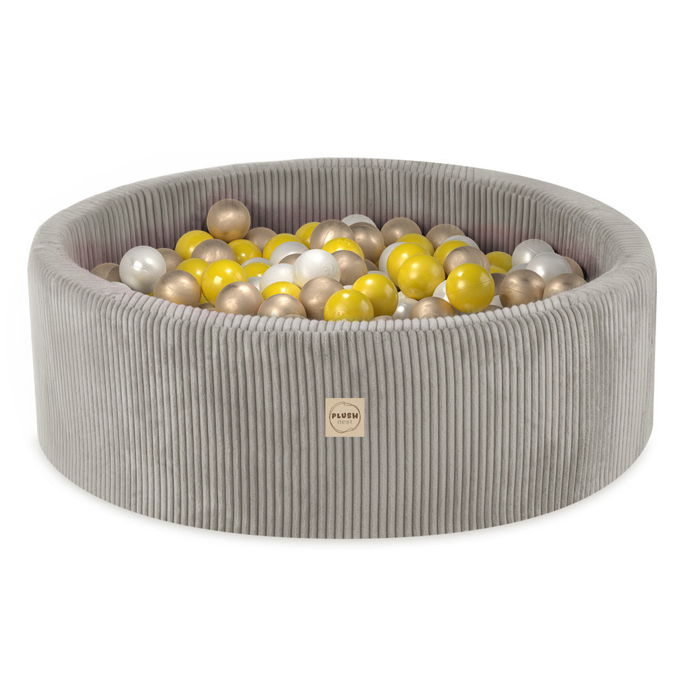 Plush Nest Igralište s 3 elementa + suhi bazen 90x30 (+200 loptica: biserna, zlatna, žuta), bež, vrhunski_5