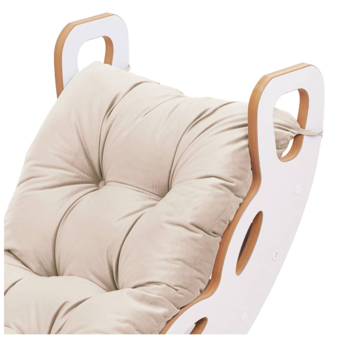 Plush Nest Mala ljuljačka 4-u-1 ljuljačka + zid za penjanje/tobogan + jastuk (bež/zlatni baršun), bijela vuna_4