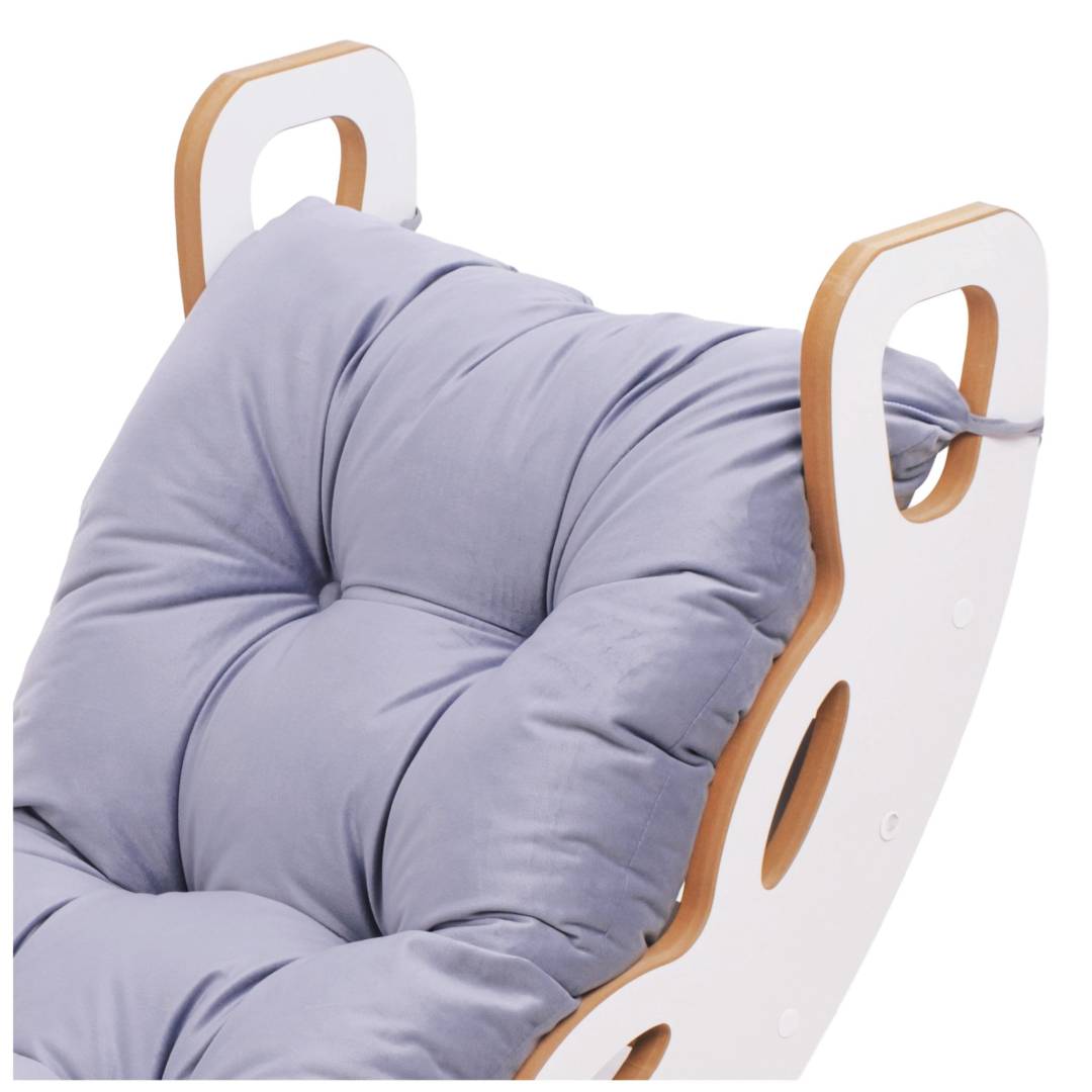 Plush Nest Mala ljuljačka 4-u-1 ljuljačka + zid za penjanje/tobogan + jastuk (lila baršun), bijela drvena P_8