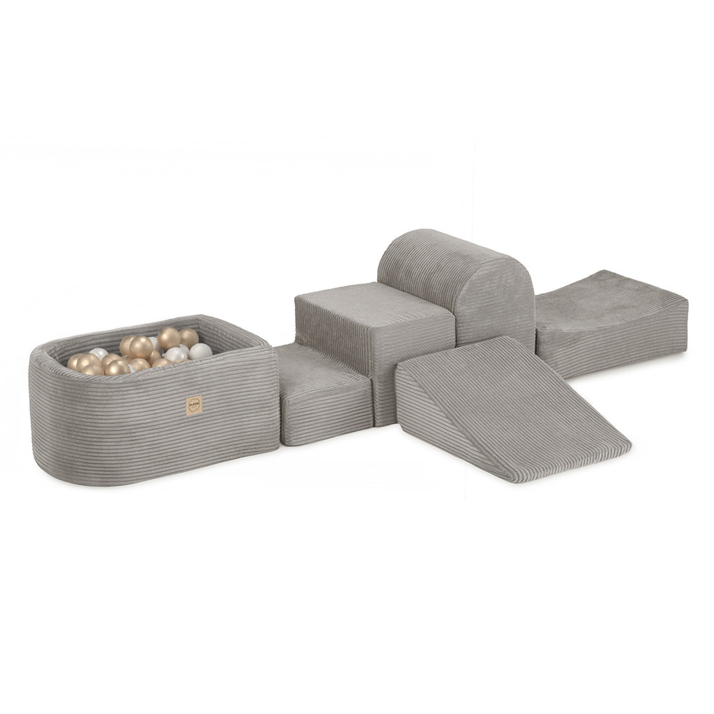 Plush Nest Mini igralište (+bazen i 100 loptica), bež, vrhunski kord (biserna i zlatna)_1