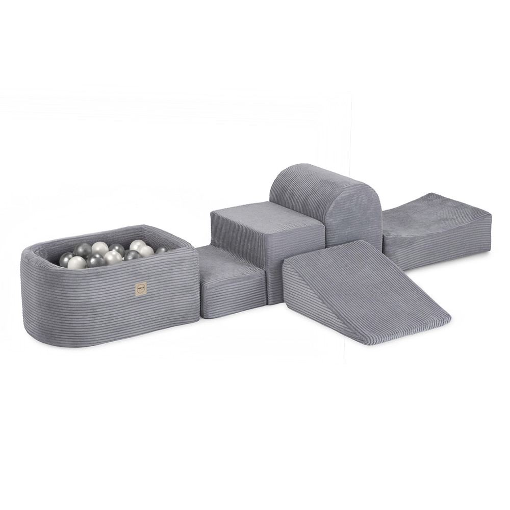 Plush Nest Mini igralište (+bazen i 100 loptica), sivo, vrhunski kord (biserna i srebrna)_1