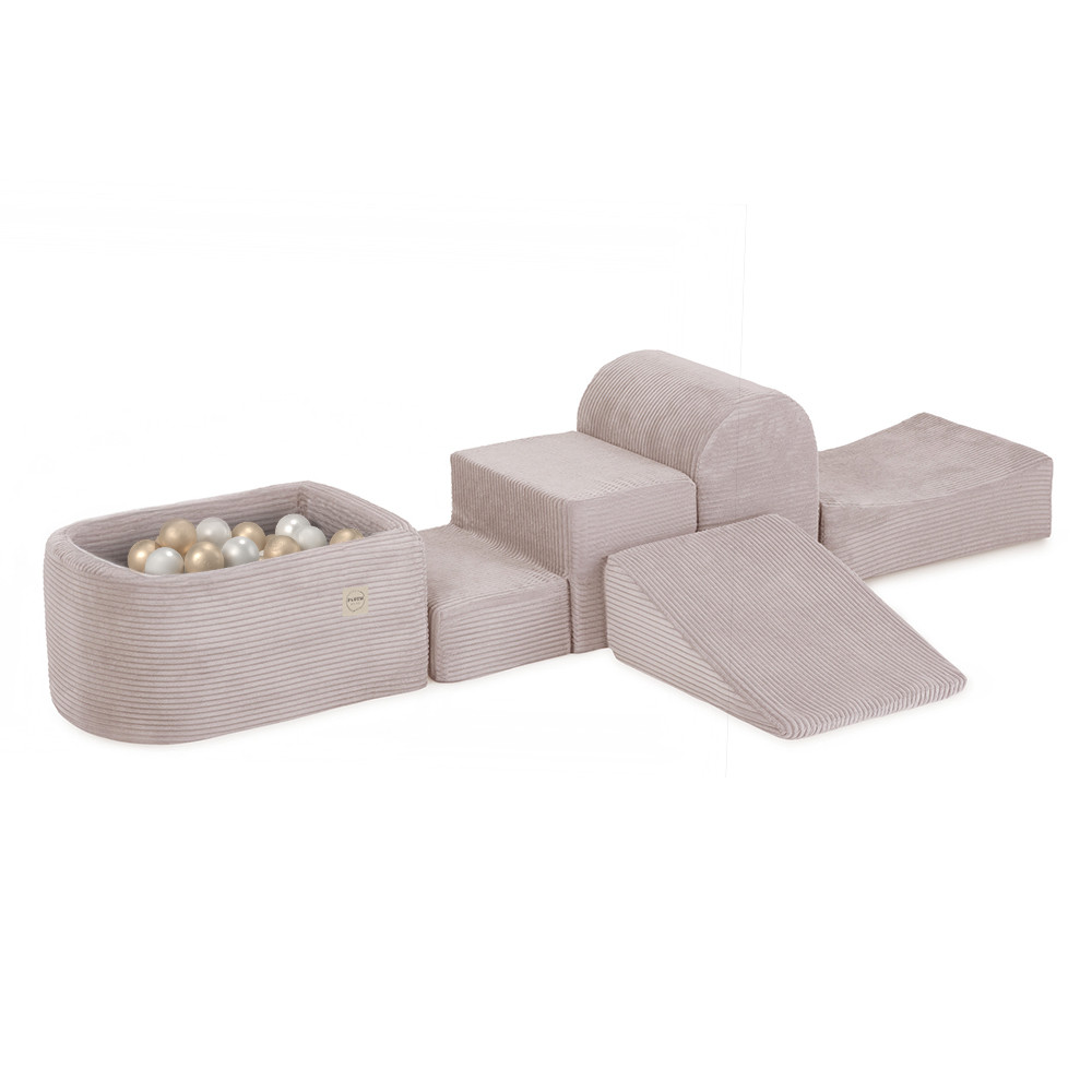 Plush Nest Mini igralište (+bazen i 100 loptica), svijetlo ružičasto, vrhunski kord (biserna i zlatna)_1