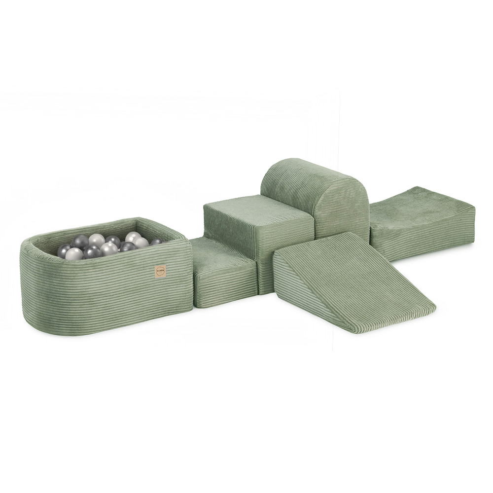 Plush Nest Mini igralište (+bazen i 100 loptica), zeleno, vrhunski kord (biserna i srebrna)_1