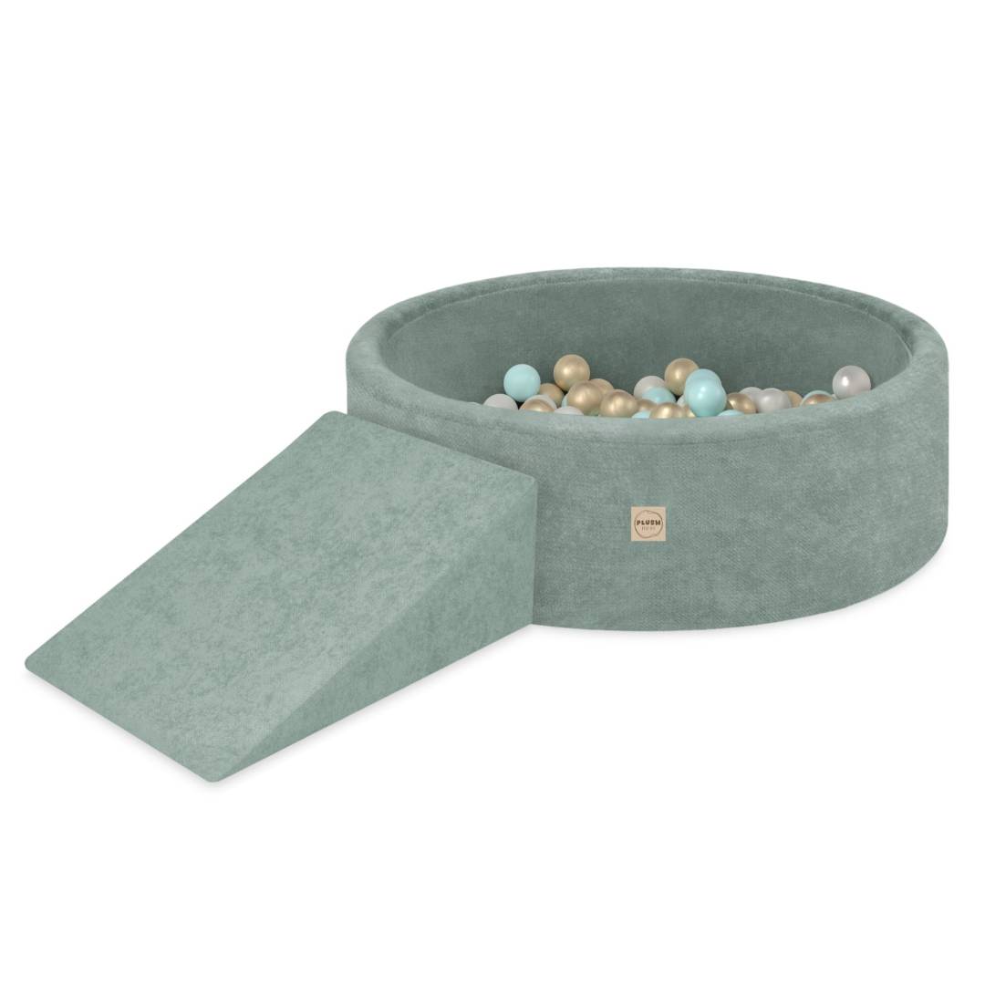 Plush Nest Suhi bazen za igralište 90x30 s trokutom (+200 loptica: biserne, zlatne, mint), zelene, vrhunski C_1