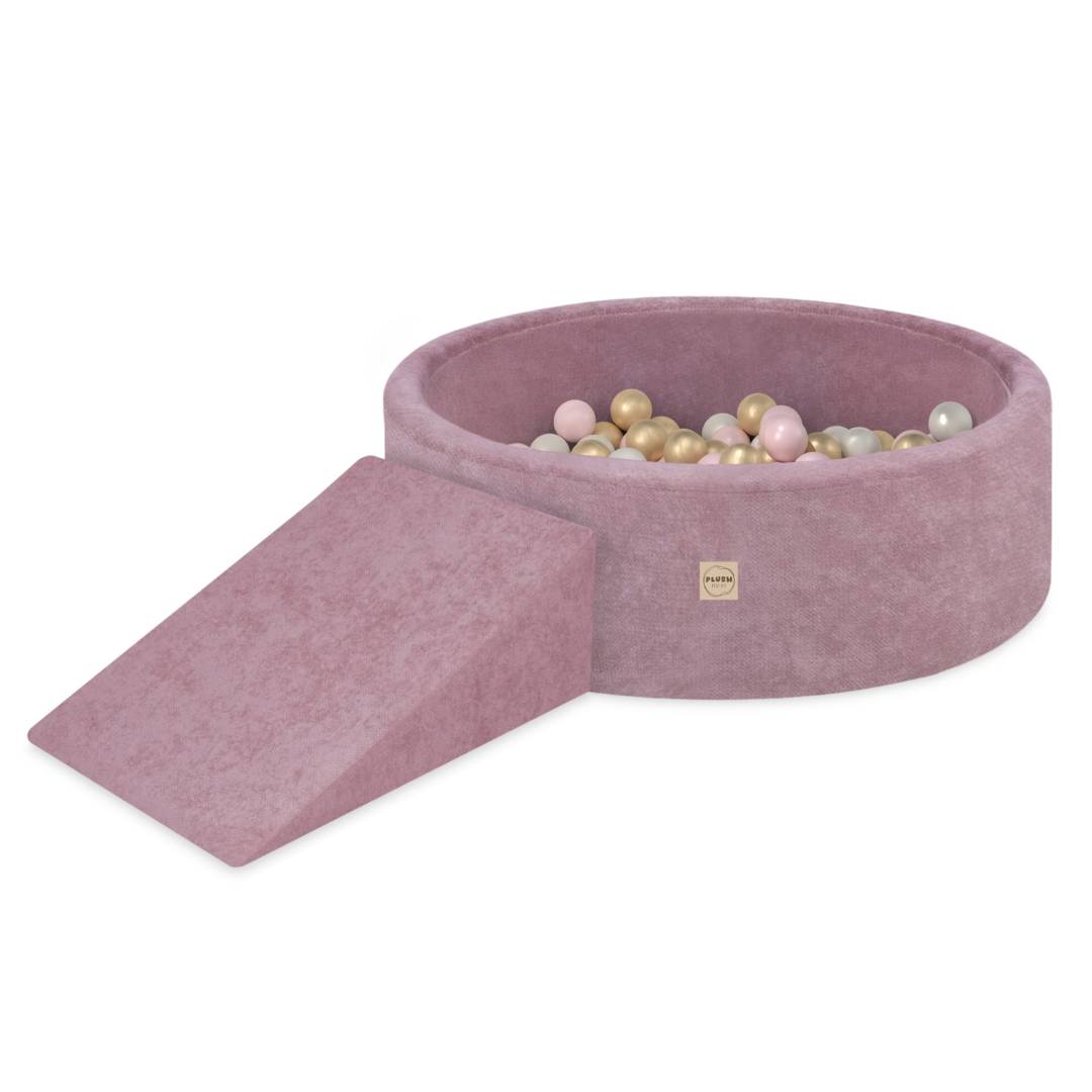 Plush Nest Suhi bazen za igralište 90x30 s trokutom (+200 loptica: biserne, zlatne, svijetlo ružičaste), ružičaste, Prem_1
