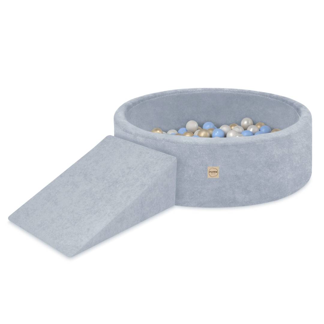 Plush Nest Suhi bazen za igralište 90x30 s trokutom (+200 loptica: biserne, zlatne, svijetloplave), plave, Prem_1