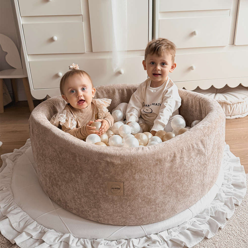 Plush Nest Suhi bazen za igralište 90x30 sa stepenicom (+200 loptica: biserne, zlatne, svijetlo ružičaste), ružičasta, vrhunski_3