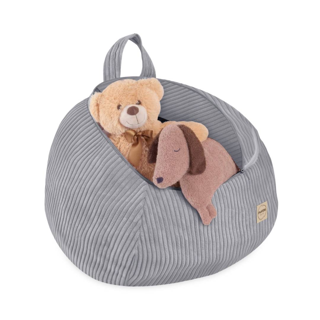 Plush Nest Vrećica za pohranu igračaka i plišanih igračaka, dječji puf, siva, vrhunski kord, mini_1