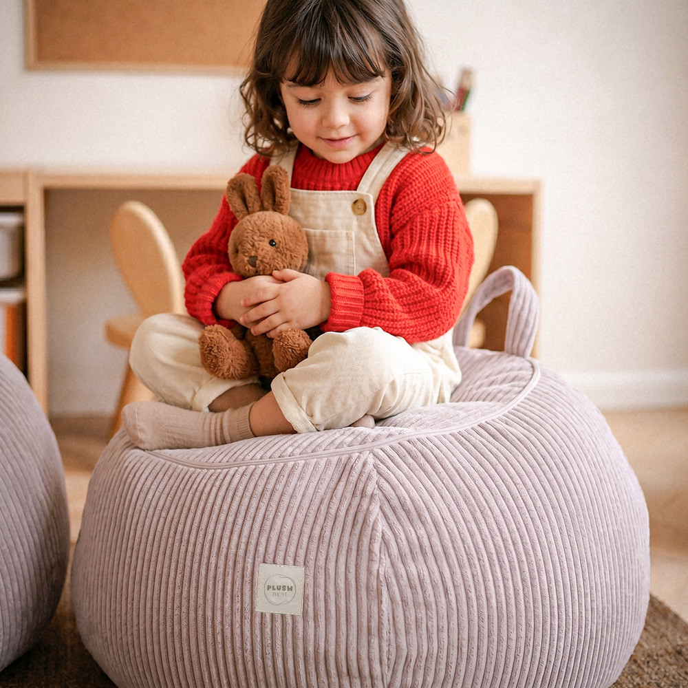 Plush Nest Vrećica za pohranu igračaka i plišanih igračaka, dječji puf, siva, vrhunski kord, mini_2