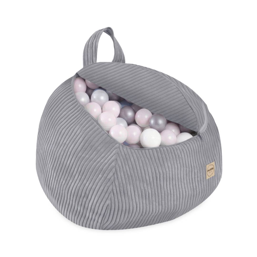 Plush Nest Vrećica za pohranu igračaka i plišanih igračaka, dječji puf, siva, vrhunski kord, mini_6