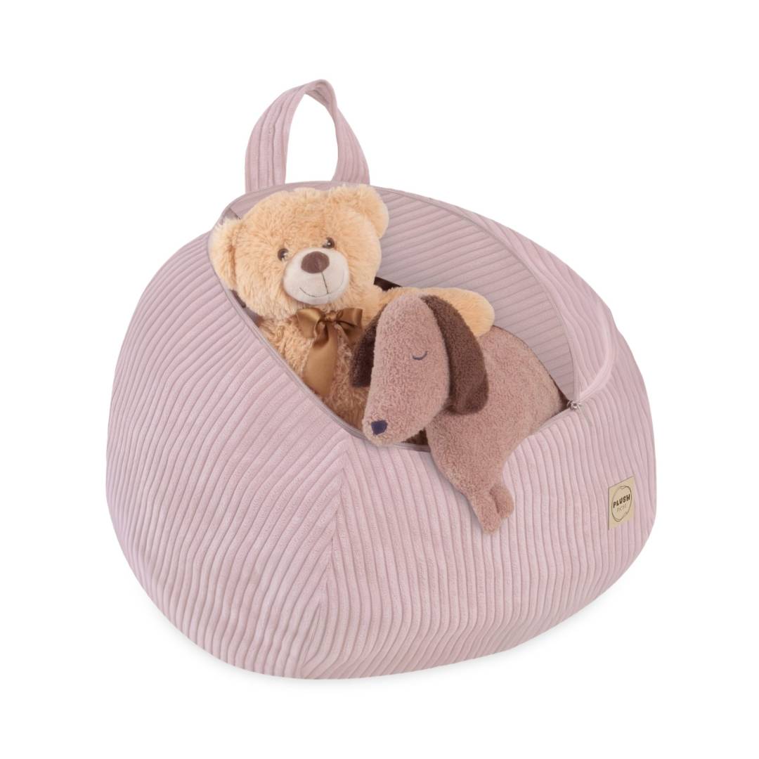 Plush Nest Vrećica za pohranu igračaka i plišanih igračaka, dječji puf, svijetlo ružičasta, vrhunski kord, mini_1