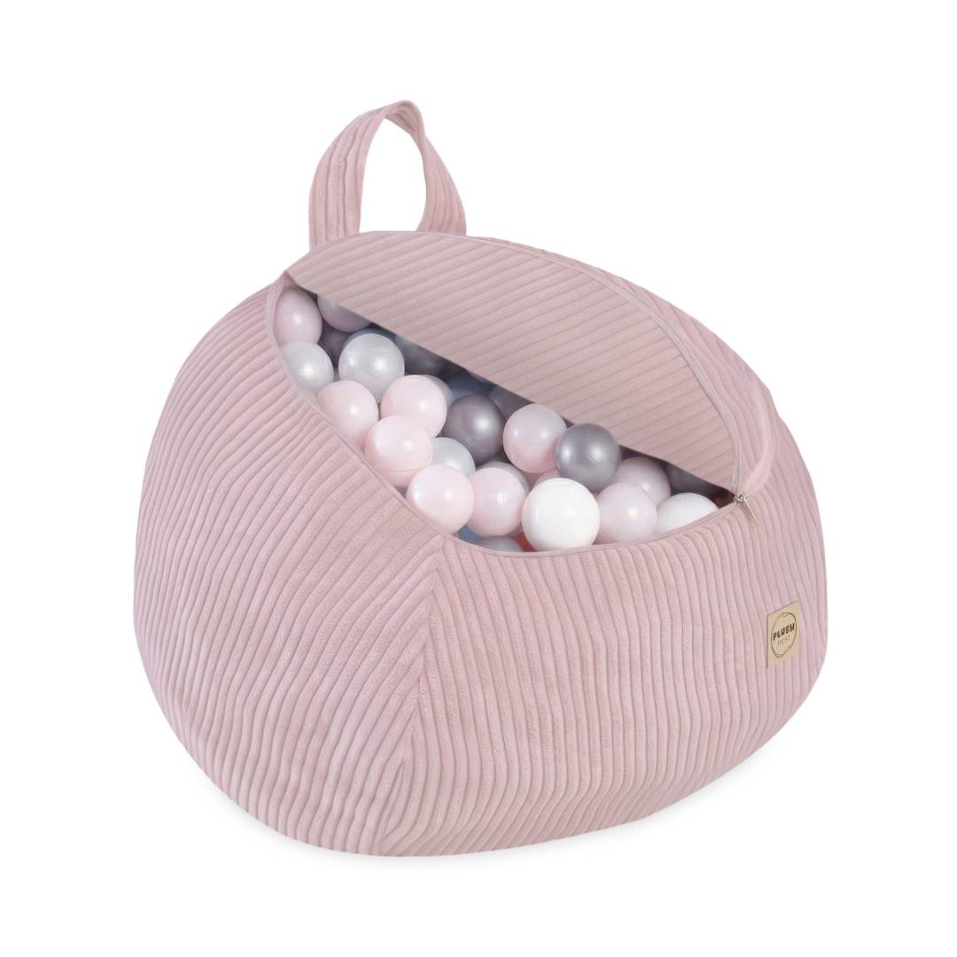 Plush Nest Vrećica za pohranu igračaka i plišanih igračaka, dječji puf, svijetlo ružičasta, vrhunski kord, mini_6