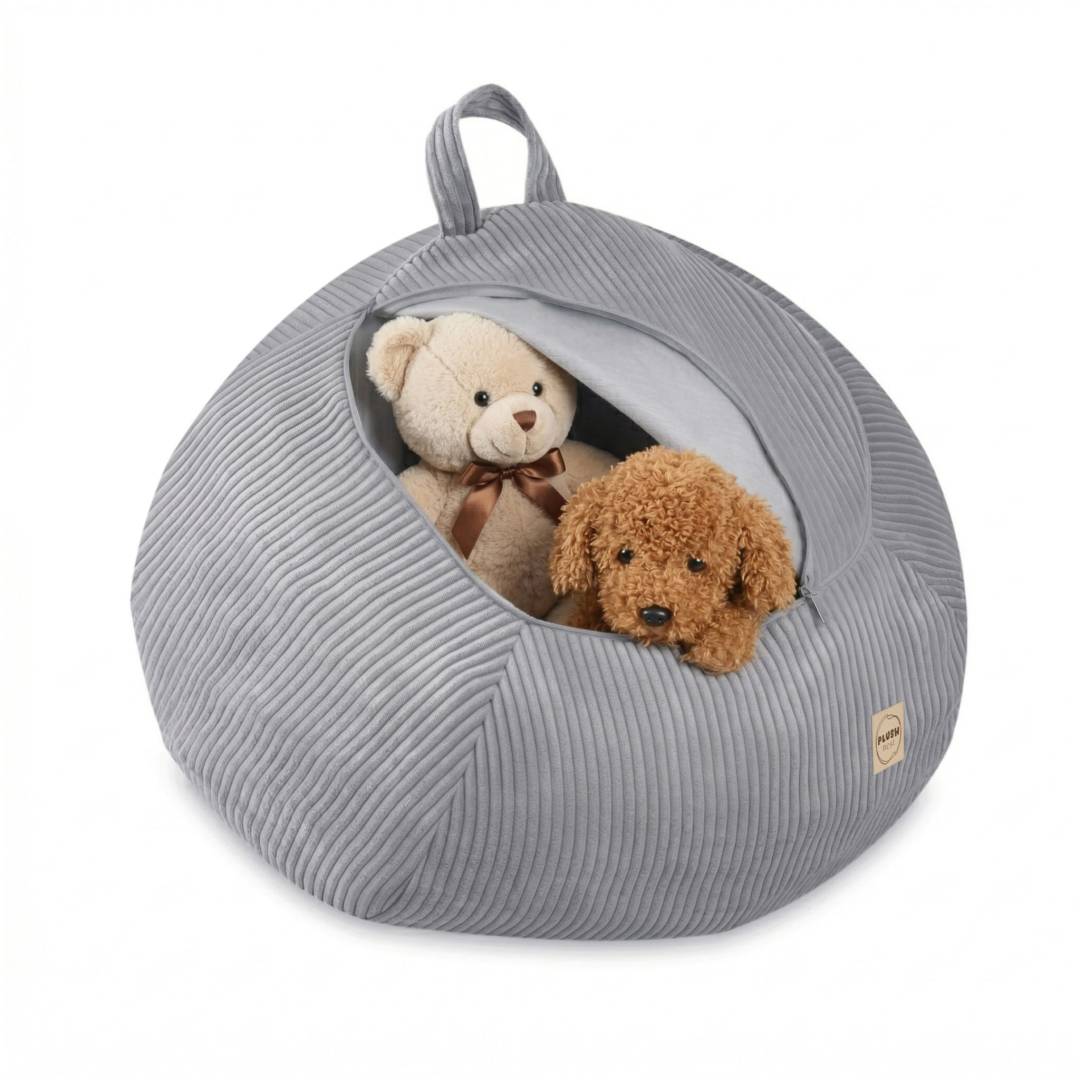 Plush Nest igračka i torba za navlaku za plišanu igračku, dječji puf, siva, vrhunski kord_1