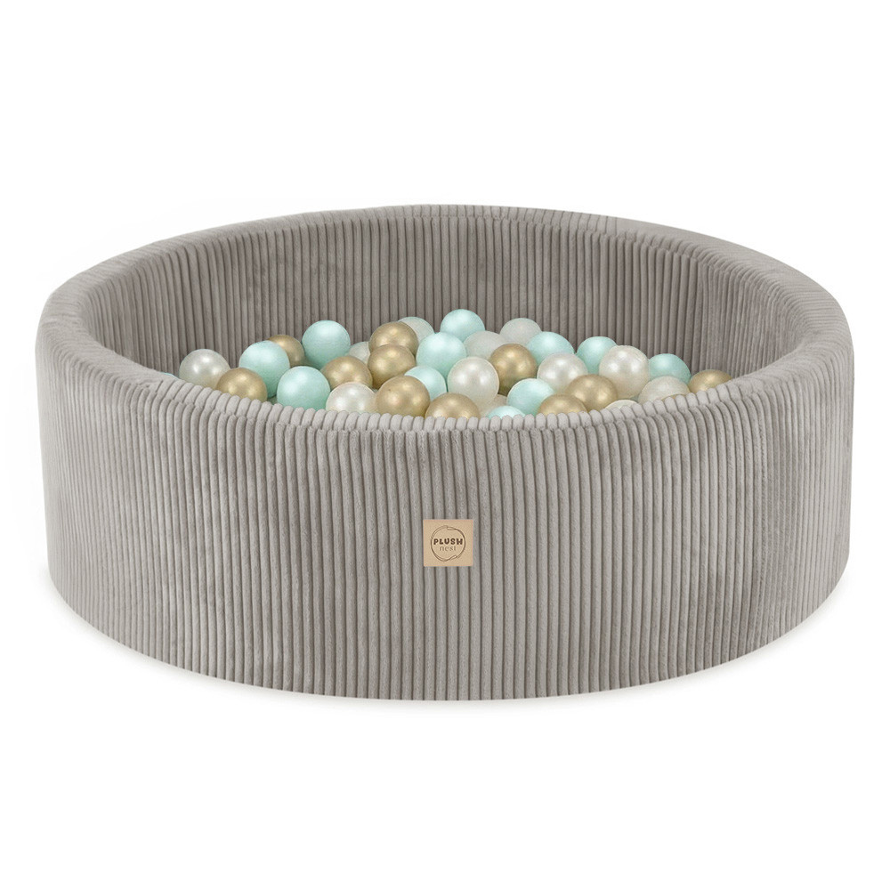 Plush Nest okrugli dječji bazen 90x30 s lopticama (200 loptica: biserna, zlatna, mint), bež, vrhunski boja_1