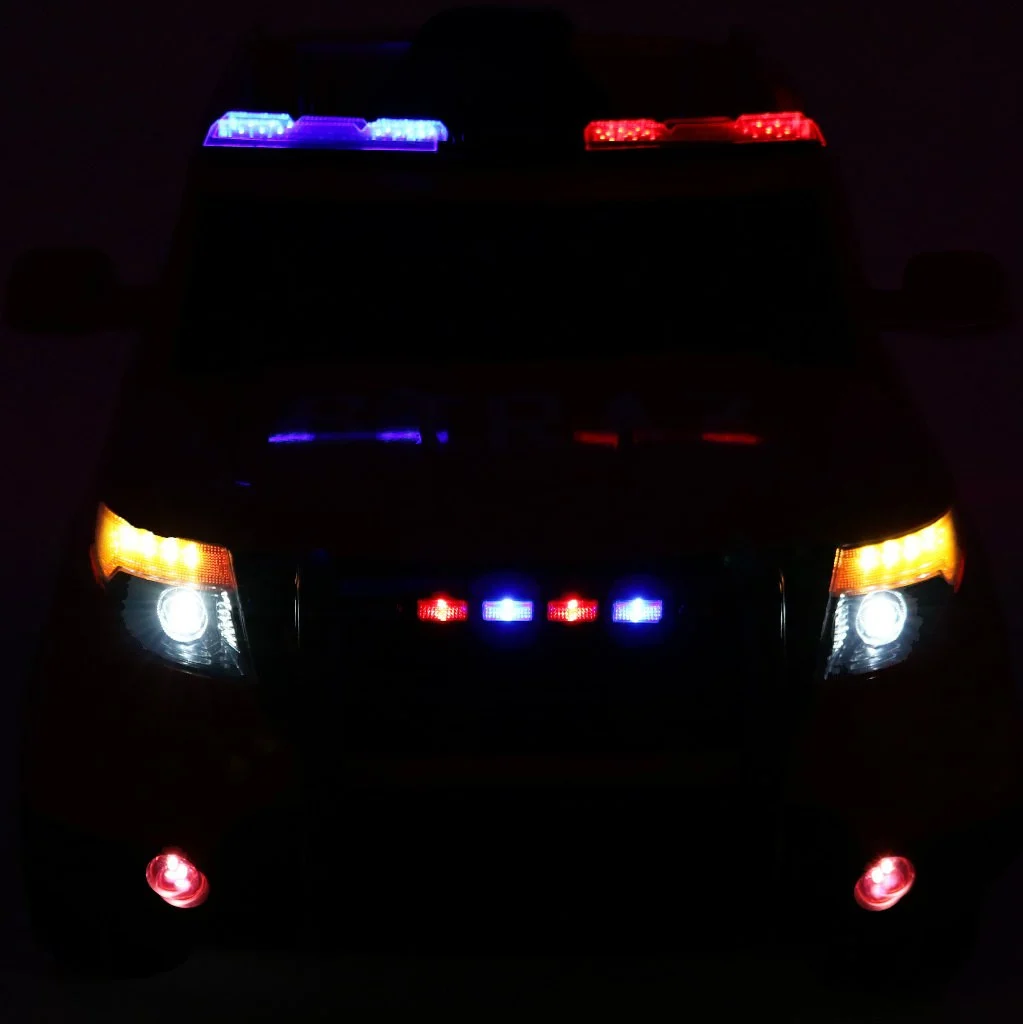 Policijski SUV automobil na baterije za djecu + sirene + svjetla + megafon + daljinski, crna_11