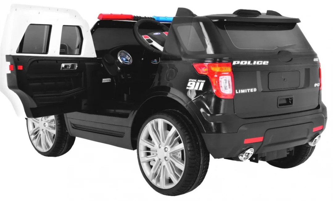 Policijski SUV automobil na baterije za djecu + sirene + svjetla + megafon + daljinski, crna_2