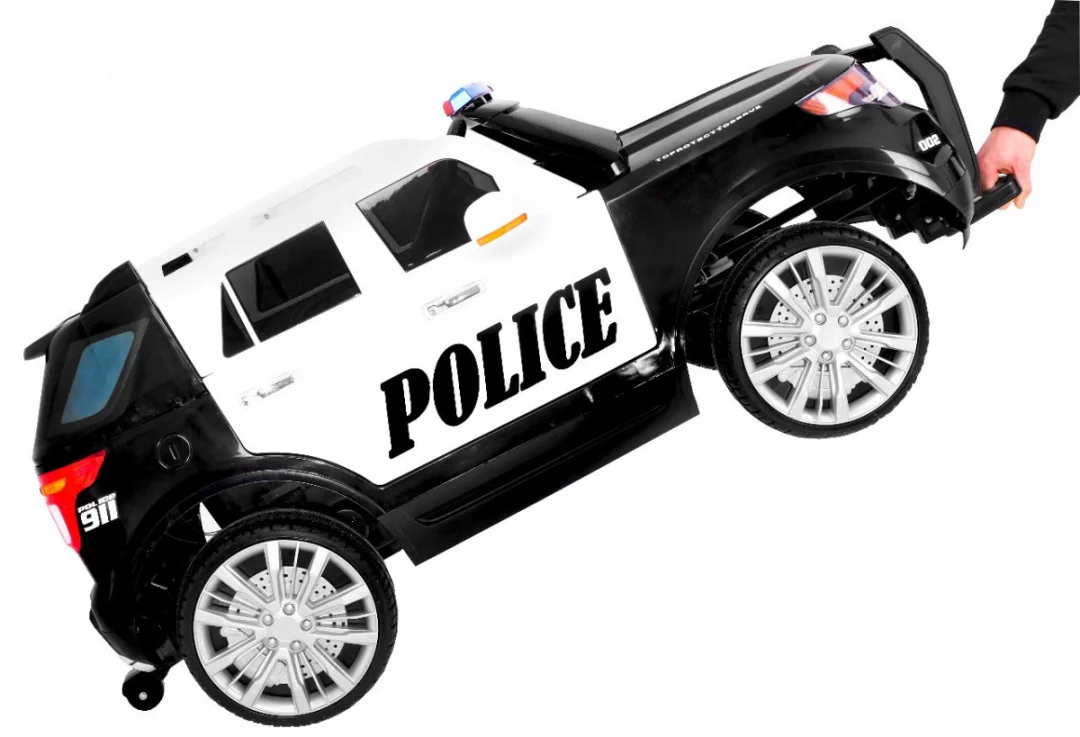 Policijski SUV automobil na baterije za djecu + sirene + svjetla + megafon + daljinski, crna_5