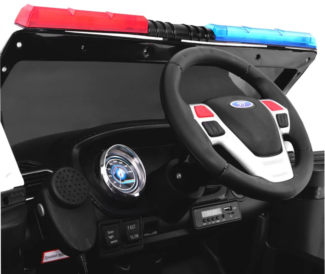 Policijski SUV automobil na baterije za djecu + sirene + svjetla + megafon + daljinski, crna_7