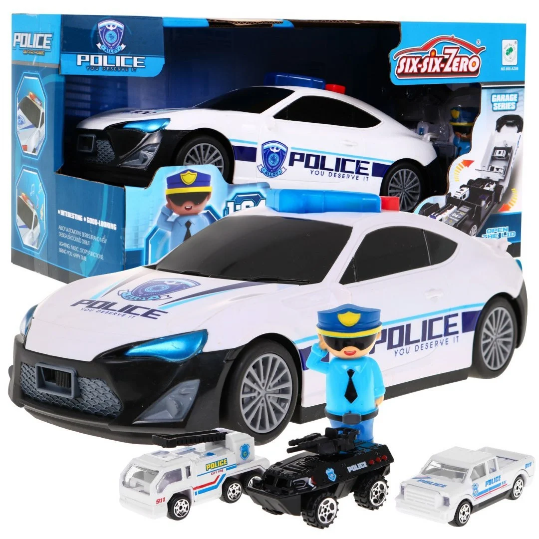 Policijski automobil 2 u 1 za djecu 3+ spremište i 3 autića_1