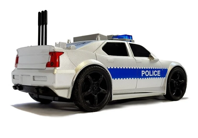 Policijski automobil na baterije 1:20 Svjetla i zvukovi na nanizanim pločama, srebrni_3