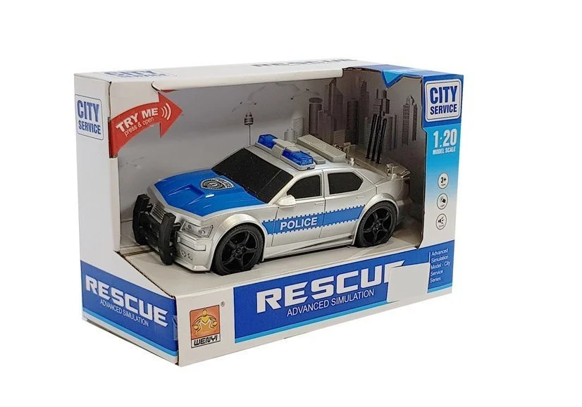 Policijski automobil na baterije 1:20 Svjetla i zvukovi na nanizanim pločama, srebrni_4