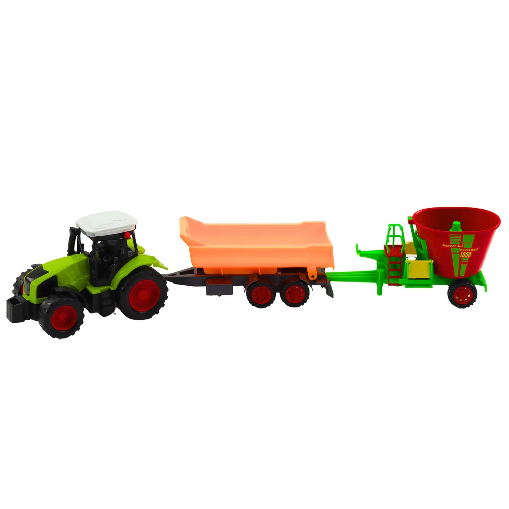 Poljoprivredni set traktor s kiper prikolicom i vagonom za hranu, 53,5 × 11 × 9 cm_2