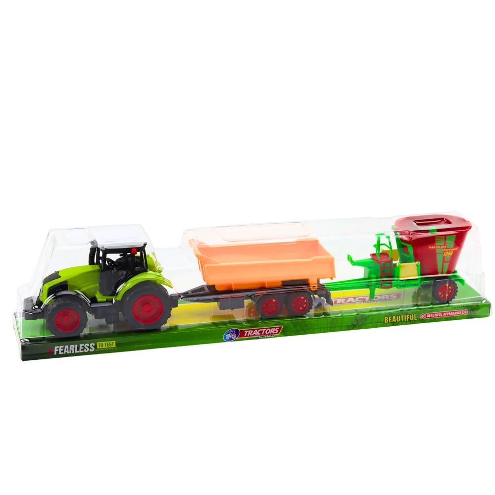 Poljoprivredni set traktor s kiper prikolicom i vagonom za hranu, 53,5 × 11 × 9 cm_6