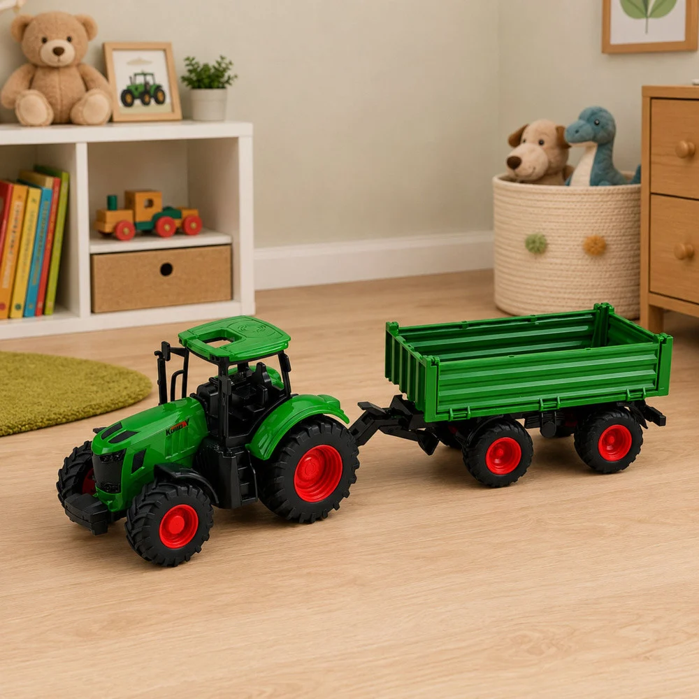 Poljoprivredni traktor s kiper prikolicom, zeleni, 1:24_3