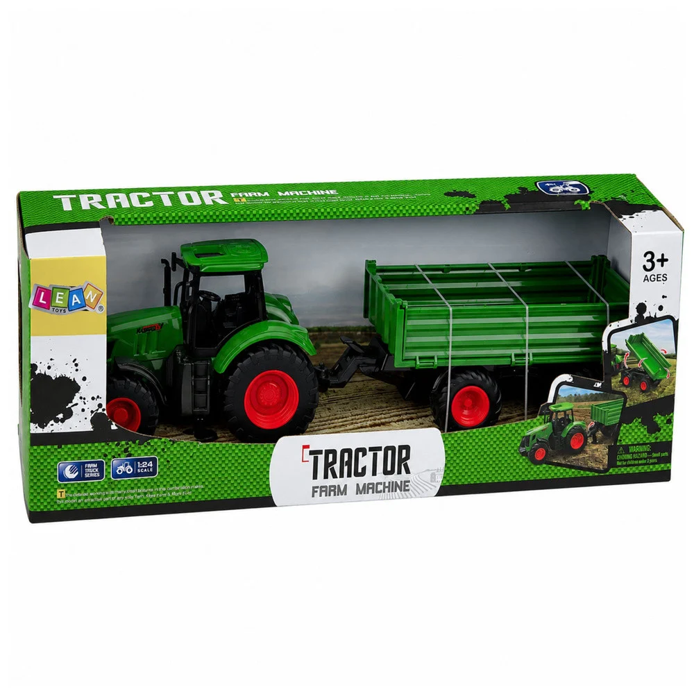 Poljoprivredni traktor s kiper prikolicom, zeleni, 1:24_6