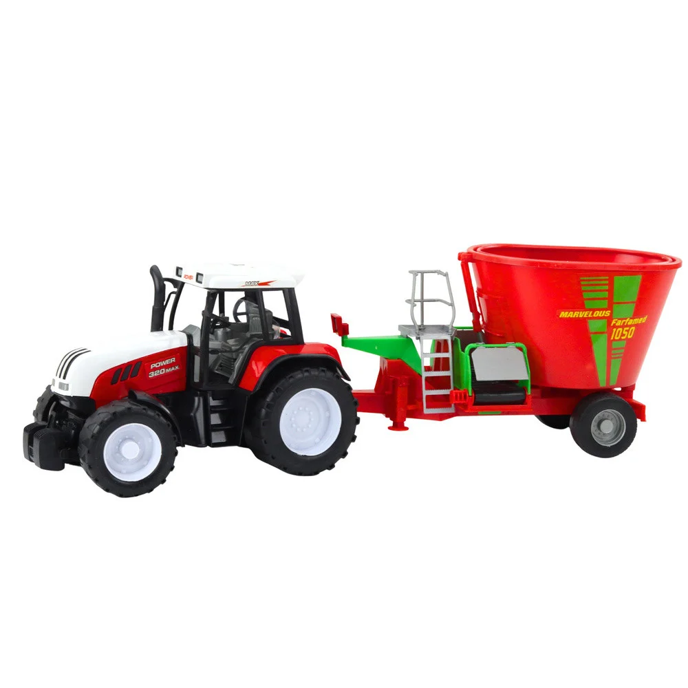 Poljoprivredni traktor s prikolicom i mješalicom za stočnu hranu, crveni 60 cm_2