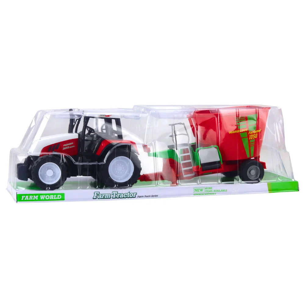 Poljoprivredni traktor s prikolicom i mješalicom za stočnu hranu, crveni 60 cm_5