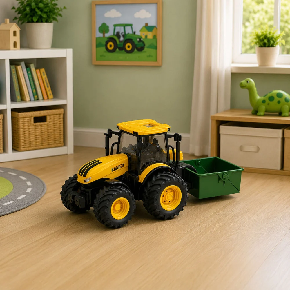 Poljoprivredni traktor s rasipivačem gnojiva, žuti, svjetla i zvuk, 1:24_4