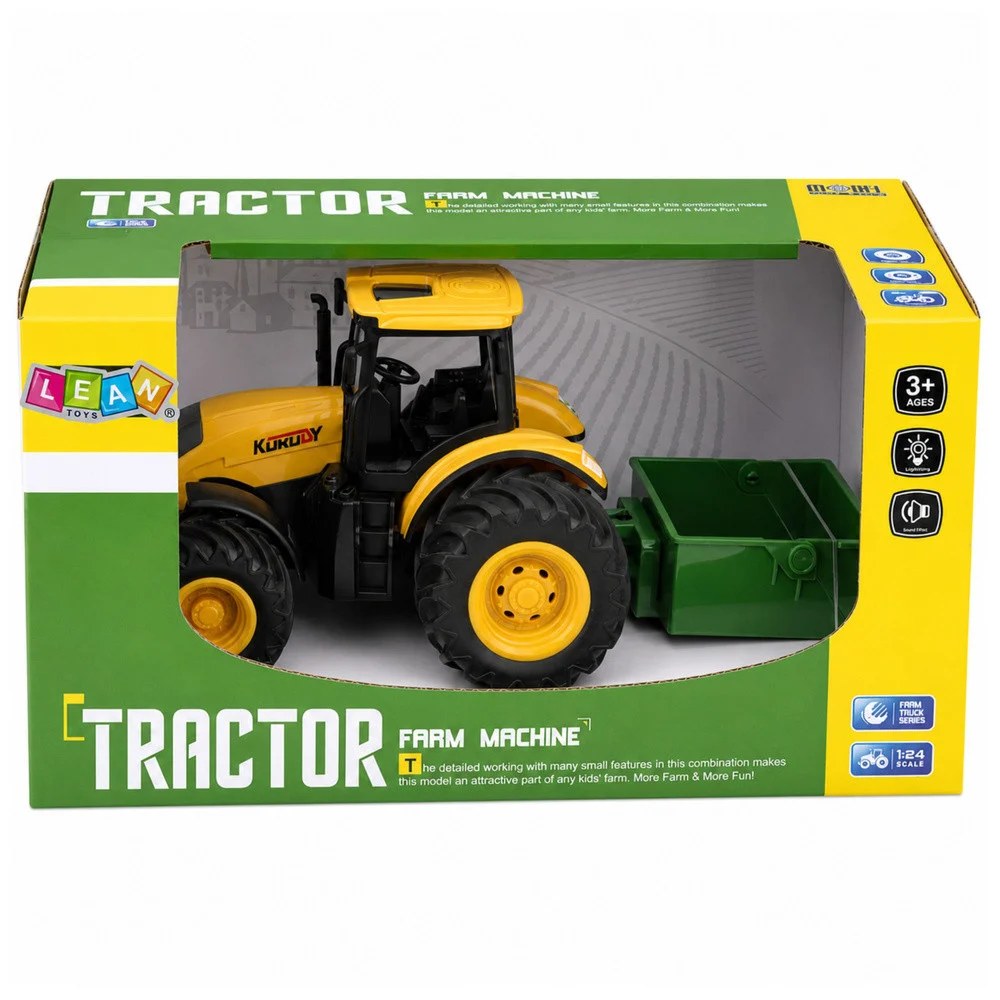 Poljoprivredni traktor s rasipivačem gnojiva, žuti, svjetla i zvuk, 1:24_6
