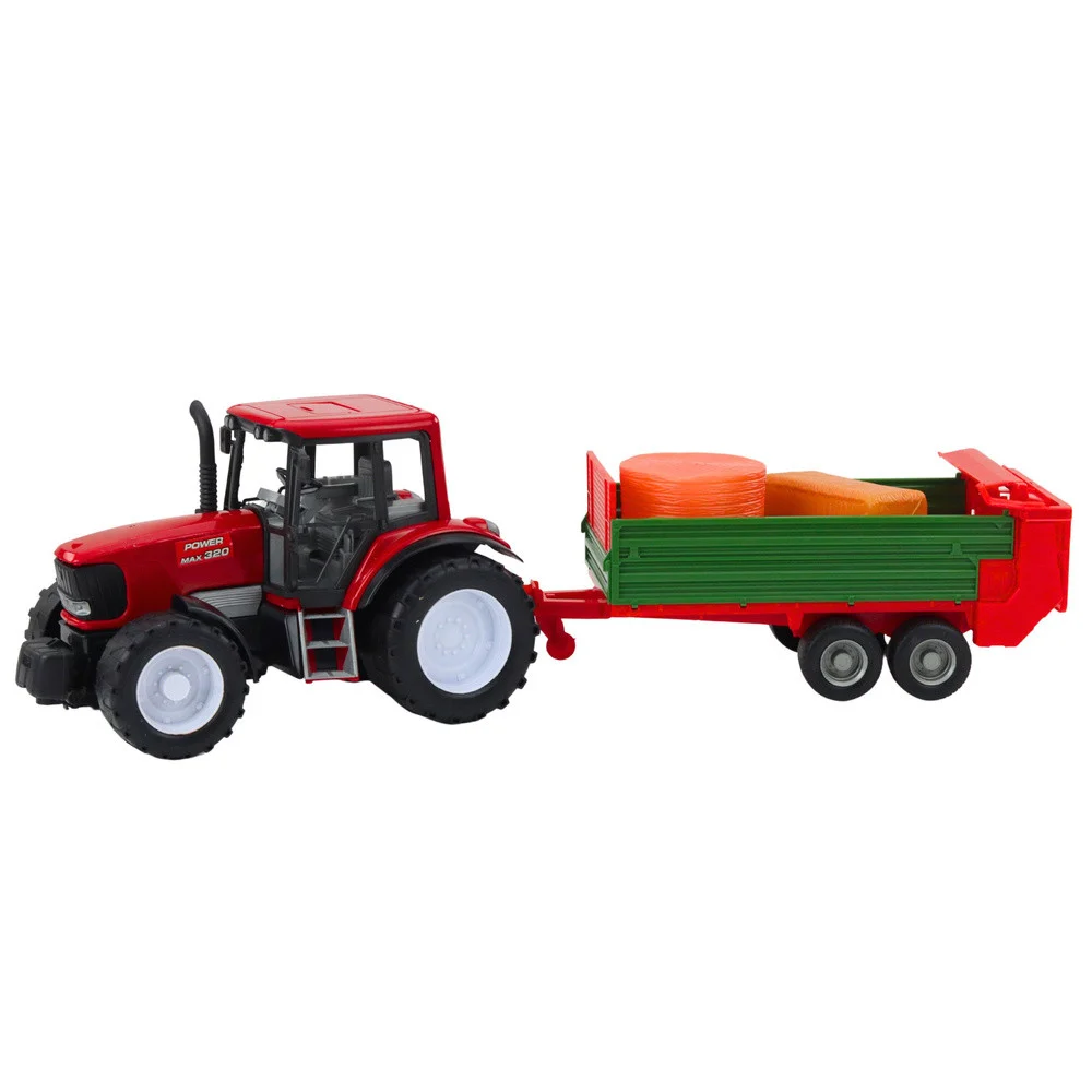 Poljoprivredni traktor sa zelenom prikolicom i sijenom crveni 62 cm_2