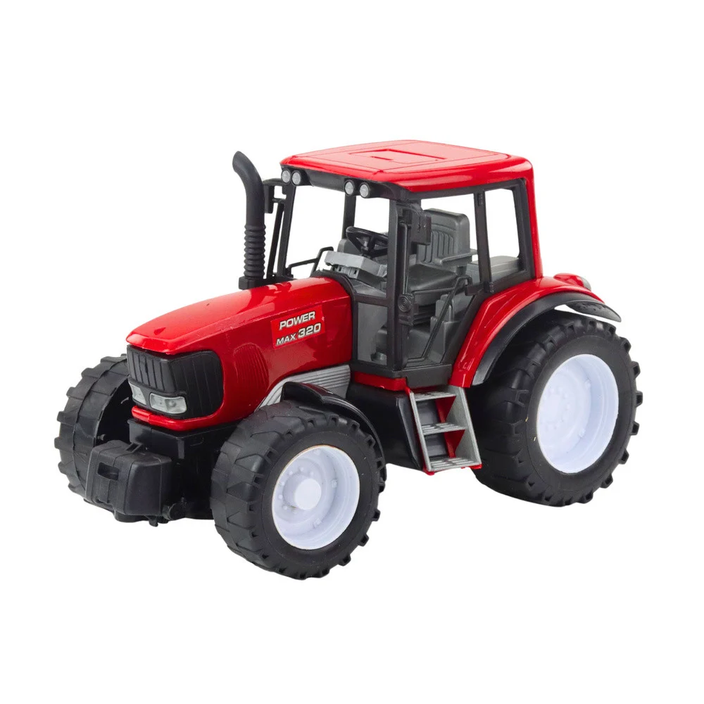 Poljoprivredni traktor sa zelenom prikolicom i sijenom crveni 62 cm_3