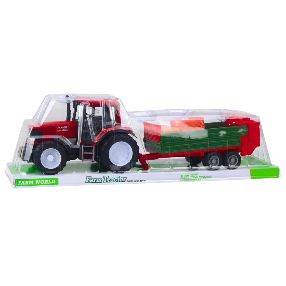 Poljoprivredni traktor sa zelenom prikolicom i sijenom crveni 62 cm_5